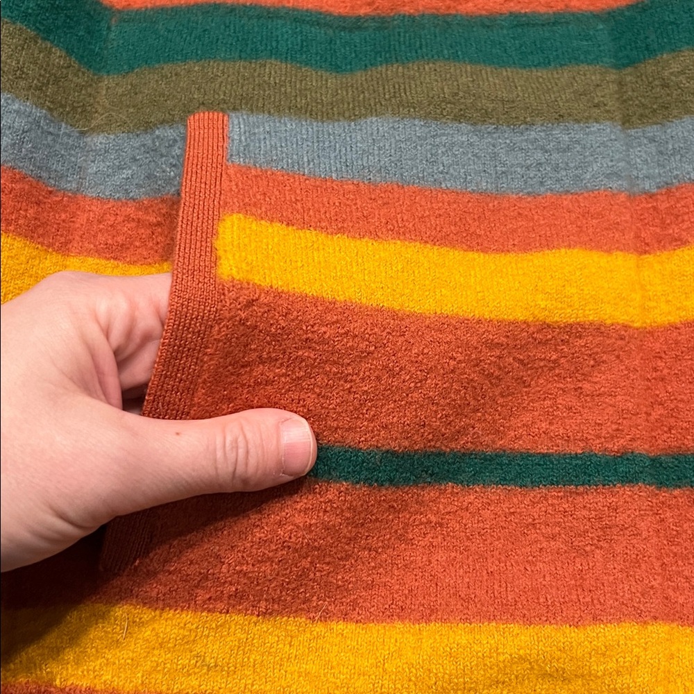 Toad & Co Heartfelt Merino Wool Hoodie in Orange/Yellow/Olive Green/Blue Medium - Picture 5 of 13